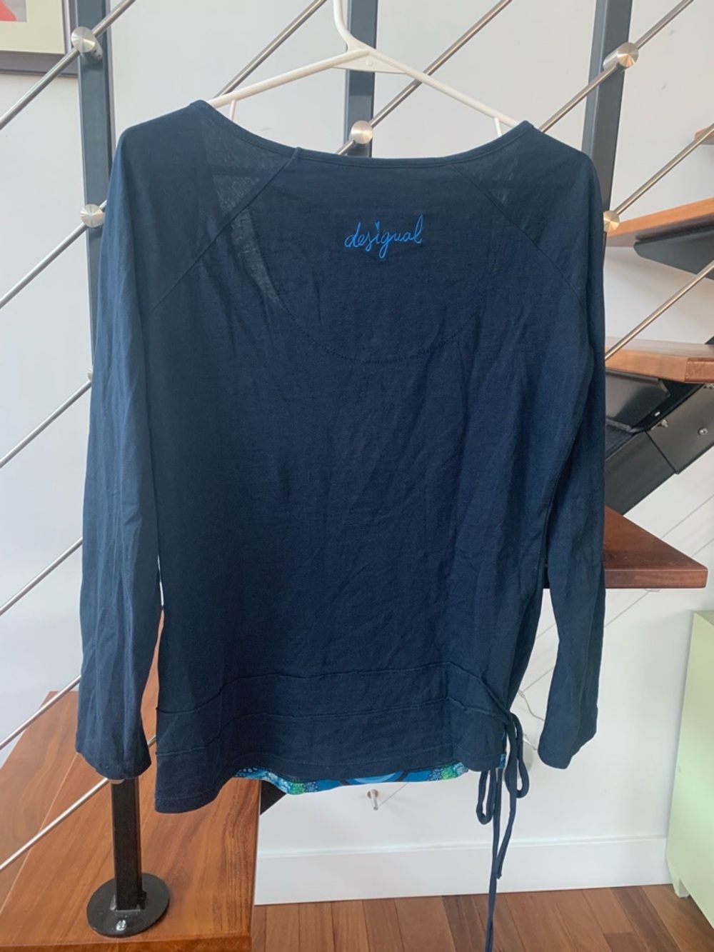 Desigual Navy Blue Long Sleeve Scoop Neck Top with Blue & Green Mandala Print - Picture 4 of 6